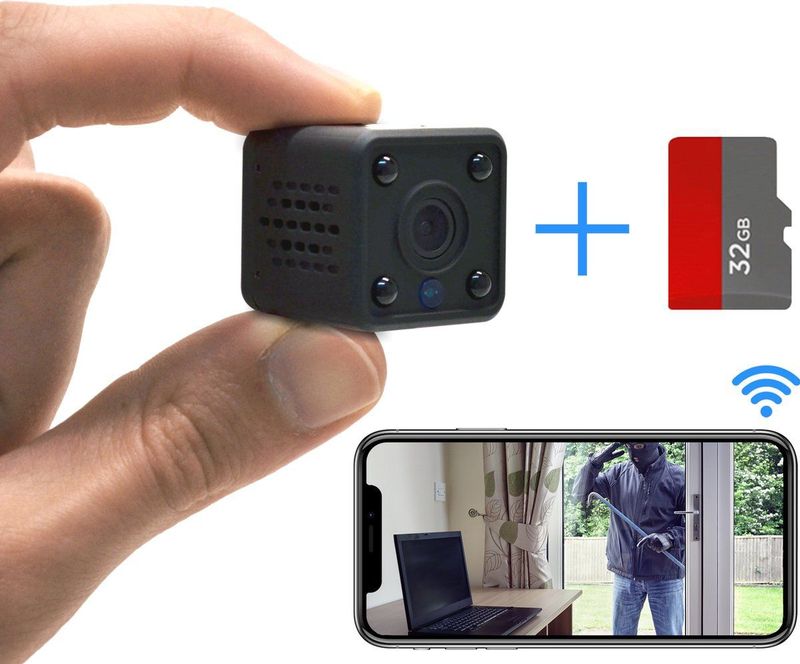 KUUS - C2 Mini - Beveiligingscamera - Draadloos - 3.2 CM Klein - Nightvision - Met App & WiFi - Inclusief 32GB Geheugenkaart