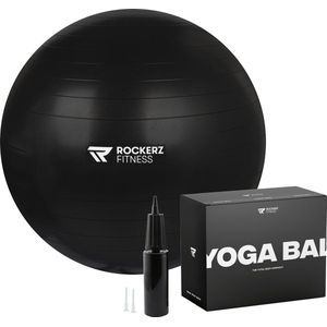 Rockerz Yoga bal inclusief pomp - Fitness bal - Zwangerschapsbal - 65 cm - 1150g - Stevig & duurzaam - Hoogste kwaliteit - Zwart