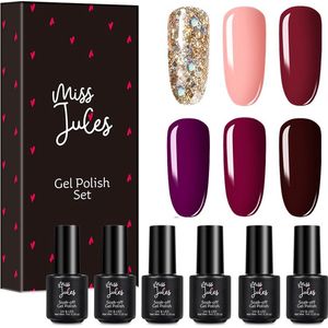 Miss Jules - 4-Delige Gellak Starterspakket - Gellak - Nagellak - Kleur Roze, Paars & Glitter - HEMA & TPO Free - Glanzend & Dekkend resultaat