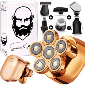 6-in-1 Scheerapparaat Mannen – Trimmer - Sansbeauté® Skull Sharp V1 | 6 HEAD - Nat & Droog - Face Head & Hair Shaver – Hoofd Kaal Scheren - Opzetstukken - Elektrisch
