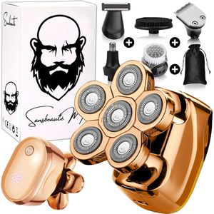6-in-1 Scheerapparaat Mannen – Trimmer - Sansbeauté® Skull Sharp V2 | 6 HEAD - Nat & Droog - Electric Face Head & Hair Shaver – Hoofd Kaal Scheren - Opzetstukken - Elektrisch