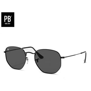 PB Sunglasses - Hex Metal Black. - Zonnebril heren en dames - Hexagon stijl - Gepolariseerd - Metalen frame