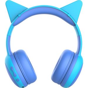 Kinderkoptelefoon draadloos met Bluetooth- Opvouwbaar- Incl. Opbergzakje & kattenoortjes Blauw