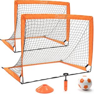 Quickz Voetbaldoelen Set - 2 Stuks Voetbaldoeltjes Inclusief 8 Grondhaken - 120x90x90 CM - Pop-Up Systeem Voetbaldoel - Lichtgewicht Voetbal Doelen - Uitklapbare Goals Voor Volwassenen en Kinderen - Uitklapbaar Goal - Voetbalgoals - Oranje