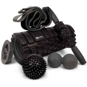 Q’ualife® Foam Roller Set – Trigger Point Massage Roller – Massage bal – Fitness – Yoga – Fascia – Bindweefsel – 5 delige set – Zwart