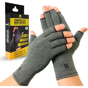 KANGKA - Reuma Compressie Handschoenen - Grijs - Open Vingertoppen - Unisex