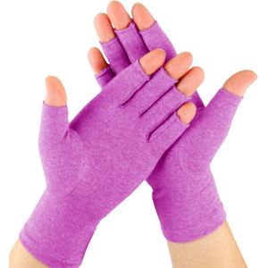 KANGKA® Reuma Compressie Handschoenen Maat L voor Artrose, Reuma, Artritis, RSI, CTS - Open Vingertoppen - Paars - Unisex