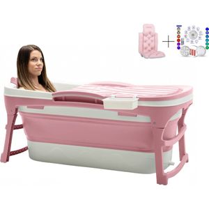 HelloBath® Opvouwbaar Zitbad - 128 cm lang - Bath Bucket - 180L - Olivia Roze - Incl. Badkussen, Badlamp & Opberghoes