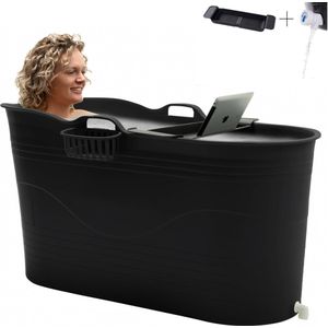 HelloBath® - Bath Bucket XL - Zwart - 122 cm - Zitbad - Ligbad - IJsbad - Ice Bath - incl. Badplank en Kraantje