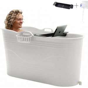 HelloBath® - Bath Bucket - XL - 122 cm - Wit - Zitbad - Ligbad (Verzending in Doos) - incl. Badplank en Kraantje