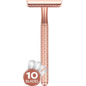 Biowust Safety Razor + 10 Scheermesjes - Voor Vrouwen - Zero Waste - Rose Gold