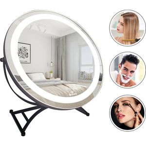 Great's Make Up Spiegel met Verlichting - ⌀ 40cm - Make Up Spiegel LED - Extra Close Up Spiegeltje 10x - Zwart