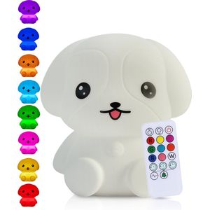 Kadoing® Puppy Nachtlamp (Groot) - met Tikfunctie en Afstandsbediening - Oplaadbaar - LED Lamp met Timer en Dimmer - Nachtlampje Baby - Speelgoed Cadeau Kinderen - Tafellamp Babykamer - Bedlamp Kinderkamer - Kinderlamp