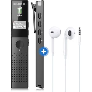 Madine Digitale Voice Recorder - 16GB - MP3 en WAV ruisonderdrukking - Inclusief Oordopjes