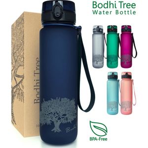 Bodhi Tree Waterfles 1 Liter - Drinkfles Volwassenen - BPA vrij - Sport Bidon 1l - Water Bottle - Blauw