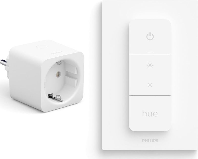 Philips Hue Voordeelbundel met 1 Hue Slimme Stekker voor Nederland en EU (Type F) en 1 Hue Dimmer Switch - Hue Accessoires