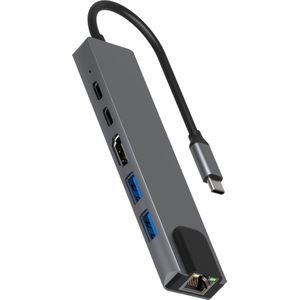 Rolio USB C Hub - 1x HDMI 4K - 1x Ethernet - 2x USB-C - 2x USB-A - USB Splitter - Geschikt voor Macbook Pro / Air / Windows / Universeel