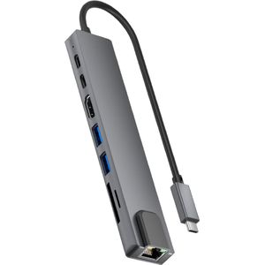 ROLIO - USB C Hub - Docking Station - Space Grey - 8 Poorten