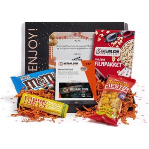 Moederdag Filmpakket - mooie filmbox met groot hart & persoonlijk bericht | Tony's Chocolonely - Jimmy's Popcorn - Fiesto's - M&Ms | film cadeaukaart voor een leuke filmavond - meJane.com - Cadeau voor mama