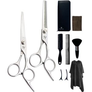 Complete Kappersset - 10 Delig - Kappersschaar Rechtshandig - Uitdunschaar Kapper - Hair Scissors - Coupeschaar - Haarschaar Set