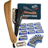 Barbiersmes met 200 Scheermesjes - Klassiek Open Scheermes - Barber Mes - Shavette - Straight Razor - Klapmes - Nekmes - Kappersmes