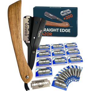 Barbiersmes - Klassiek Open Scheermes - Shavette - Inclusief 200 Scheermesjes - Premium Houten Handvat