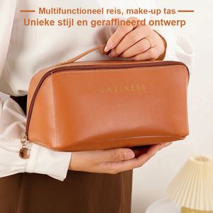 Blossombel Cosmetica tas - Ruime inhoud - multifunctionele make-up tas - make-up organizer - duurzaam PU leer- cognac bruin