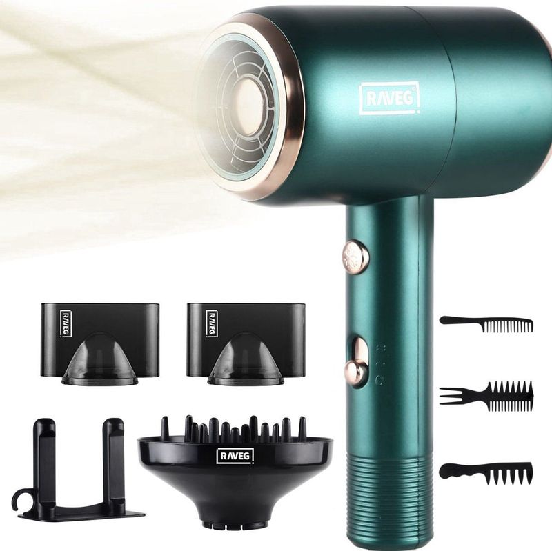 RAVEG® 5 in een Föhn met Diffuser – Haardroger - Krullen – Ionisch - Krullen Föhn – 2000W - Groen