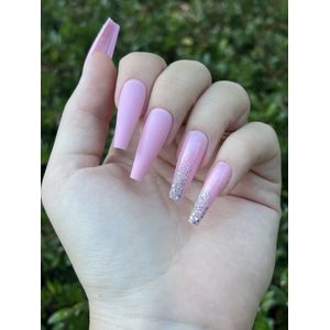 Roze glitter ombre nagels - plaktabs - plaknagels - lang