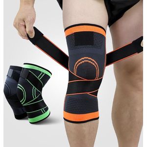 Inuk - Kniebrace - Knie bandage sterk elastisch comfort en strak - Maat XL (check tabel !) - Verkrijgbaar in S/M/L/XL  - Oranje - Knieband met straps - Ook verkrijgbaar in zwart