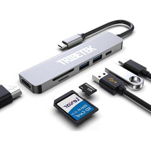 TribeTek 6-in-1 USB-C Hub - 2x USB 3.0 - 4K UHD HDMI - USB-C - SD TF Kaart - Output - Dock voor Apple Macbook Pro / Air / iMac / Mac Mini / Google Chromebook / Windows / HP / ASUS / Lenovo