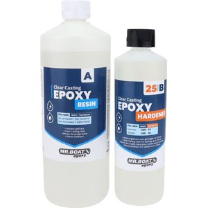 Mr.Boat Epoxy Giethars 25 - 1500 gram - Transparante Resin / Epoxyhars - Met UV blocker - Mengbekers - Handschoenen – Tongspatels