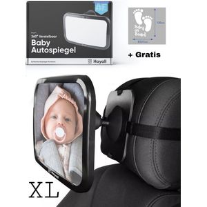 HAYALI® Autospiegel Baby 360° Verstelbaar voor Hoofdsteun Autostoel -Achteruitkijkspiegel XL- Achterbankspiegel Kinderen -Baby Veiligheid Accessoires - Inclusief Autosticker Baby on Board-Zwart
