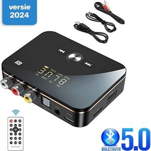 PiXXO® Multi-Connect Bluetooth 5.0 Ontvanger & Zender - Receiver & Transmitter - NFC, 3.5mm AUX, RCA, Optisch, Coax, USB, TF - Oplaadbaar - Inclusief Afstandsbediening & 3 Kabels