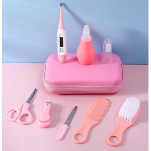 9-delige Baby Verzorgingsset - ROZE - Baby Borstel - Baby Verzorgingsproducten - Nagelset - Manicure set - Kraam cadeau - Incl. Opberg/-Reisdoosje