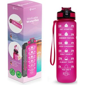 Supplife Bidon - 1 Liter - met Rietje - BPA Vrij - Roze - Inclusief Schoonmaakborstel