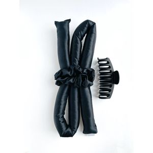 Xenakis Heatless curls - Haarkrullers zonder hitte - Haarrollers - Zwart - Zijde - Heatless haarkruller - Haarkruller met twee scrunchies en haarklem – Cadeau