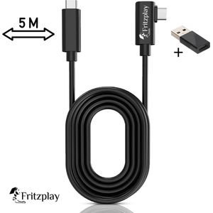 Fritzplay® Link Kabel voor Meta Oculus Quest 1, 2 & 3 etc - USB-C naar USB-C 3.2 Gen 1 - 5 Meter - 5Gbps Hoge Snelheid Datatransfer - Inclusief Klittenband Kabelbinder en USB adapter