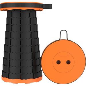 Kampeerkruk - Uitschuifbare kruk - Oranje/Zwart- tot 120 kg - Travel Stool - Opvouwbare Campingkruk - Inklapbaar Krukje - Telescopische Kruk - Camping - Outdoor