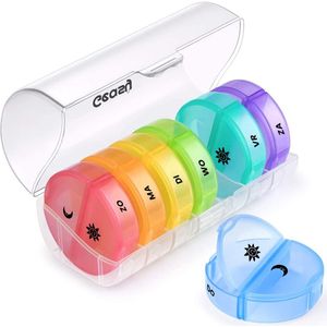 GEASY - Pillendoos 7 Dagen - Medicijndoosje - 2 Vakken - Doorzichtige Opbergdoos