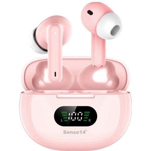 Roze Sense14 J96 Oortjes Draadloos met Active Noise Cancelling - Draadloze Oortjes Bluetooth 5.3 - LED Display en IPX5