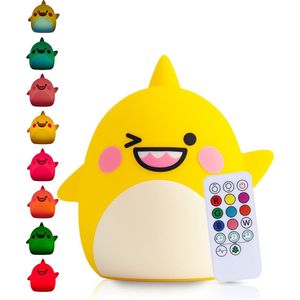 Kadoing® Nachtlampje voor baby's, haai (groot), met tikfunctie en afstandsbediening, led-nachtlamp, oplaadbaar, geboortecadeau, speelgoed, babykamer, premium kinderlamp