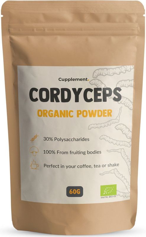 Cupplement 60 Gram Cordyceps Poeder Biologisch Gratis Scoop - Geen Capsules - Supplement - Superfood - Mushroom - Paddenstoel - Militaris, Sinensis - Foodsporen