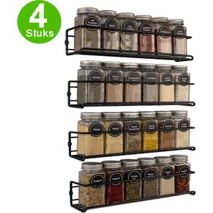 Kruidenrek Ophangbaar - 4 stuks - Hangend Kruidenrek - Kruidenrek Voor Kruidenpotjes - Mat Zwart - Keukenkast Organizer - Ophangbare rekjes - RVS - Geschikt voor 24 potjes