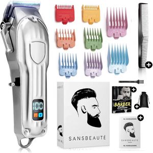 Sansbeauté - Professionele Draadloze Tondeuse - Haartrimmer - Zwart - Inclusief 8 Opzetkammen