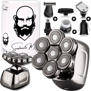 6-in-1 Scheerapparaat Mannen – Trimmer - Tondeuse - Sansbeauté® Skull Sharp PRO - Electric Face & Head Shaver - Shave - Hoofd Kaal Scheren – Nat & Droog - USB Laden - Elektrisch