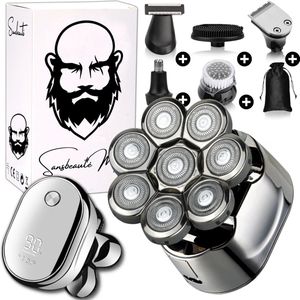 6-in-1 Scheerapparaat Mannen – Trimmer - Tondeuse - Sansbeauté® Skull Sharp PRO | 8 Blade - Nat & Droog - Face en Head Shaver – Hoofd Kaal Scheren - USB - Opzetstukken