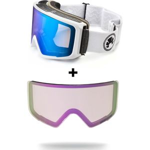 Bakedsnow - Config blue - magnetische skibril - met extra roze low light lens - Ski & Snowboard goggle met magnetische lenzen - Unisex - Goede fit, ook met Helm - Dubbele lens met anti-fog coating