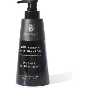 2in1 Baard shampoo 200ml - Parabenen & SLS-vrij - Baardverzorging - baardshampoo – gezichtsreiniger - Verfrissende geur met o.a Pepermunt, Citrus, Eucalyptus en Bergamot