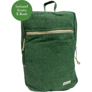 HEMPKOO Mustang - Duurzame Hennep Laptop Rugzak Dames en Heren - Schooltas Met Laptopvak 15,6 inch - Duurzame Laptop Rugtas - Handgemaakt in Nepal – Groen